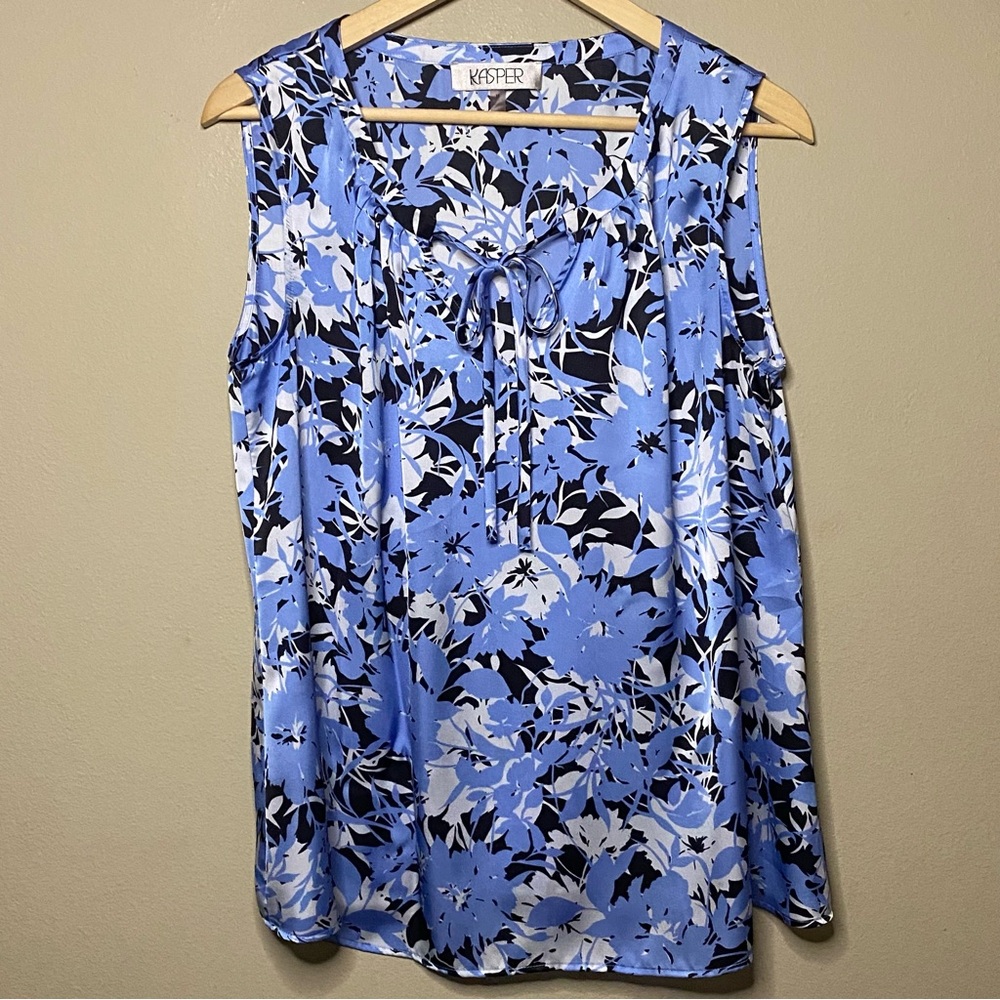 Kasper Sleeveless Shell Blouse Women Medium Blue White Floral Casual Office